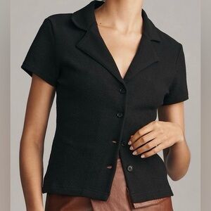 Anthropologie ||  Maeve Crinkle Button-Front Top in Black, Size XL, NWT